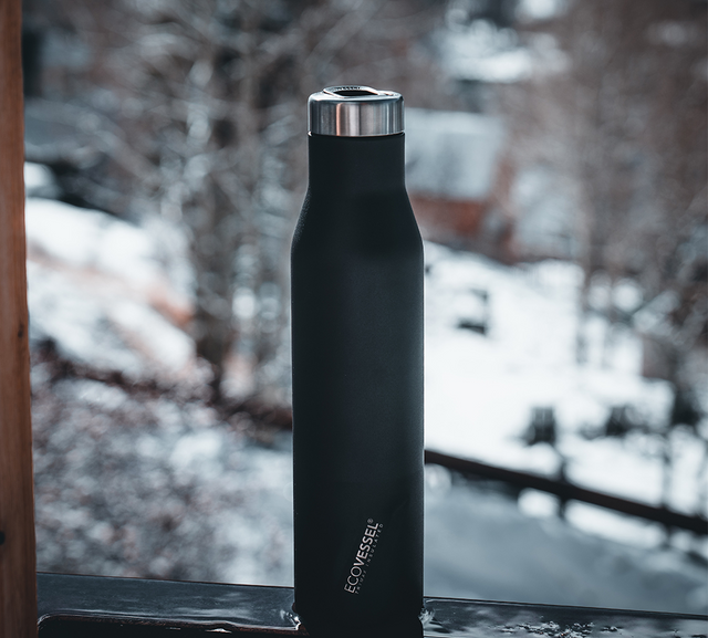 EcoVessel Stainless Steel Water Bottle with Insulated Dual Lid, Insulated  Water Bottle with Strainer and Silicone Bottle Bumper, Coffee Mug (Mountain