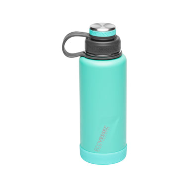 EcoVessel Aspen Stainless Steel Insulated Water Bottle with Reflecta Insulated Lid with Hidden Handle and Rubber Base - 25oz (Aqua Jade)