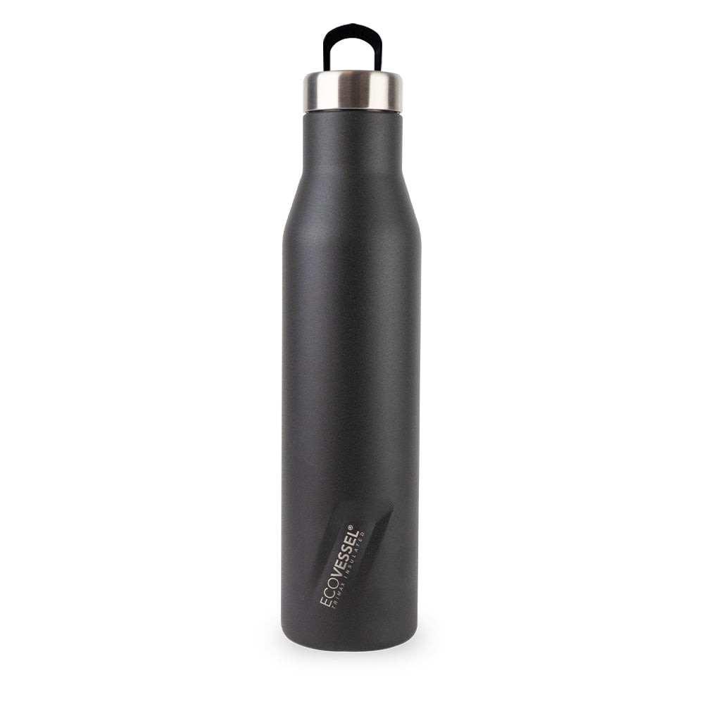 EcoVessel Aspen Stainless Steel Insulated Water Bottle with Reflecta Insulated Lid with Hidden Handle and Rubber Base - 25oz (Black Shadow)
