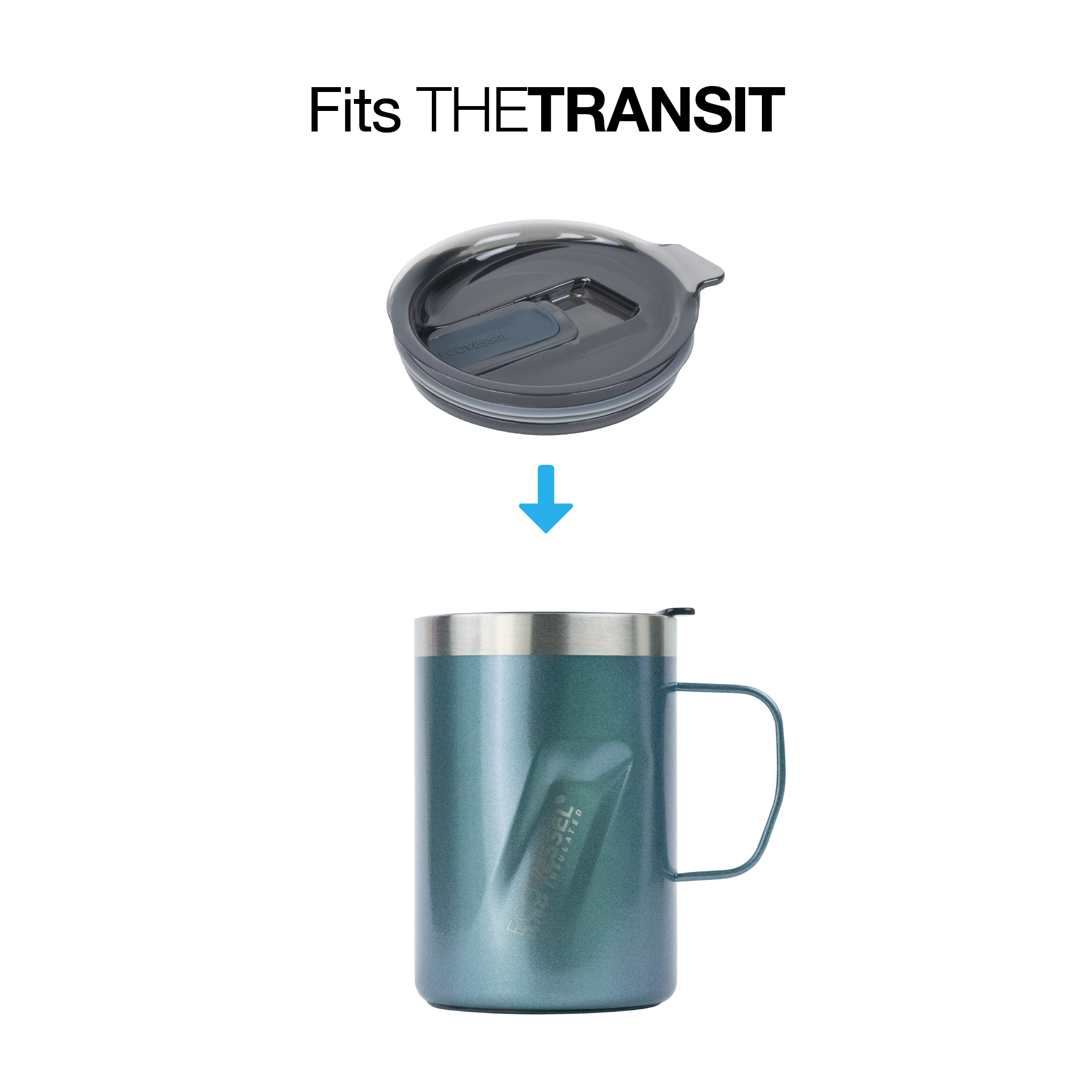 EcoVessel Transit, Trimax Triple Insulated Stainless Steel Travel Mug / Coffee Mug w/ Slider Lid & Ergonomic Handle - 12oz (Aqua Jade)