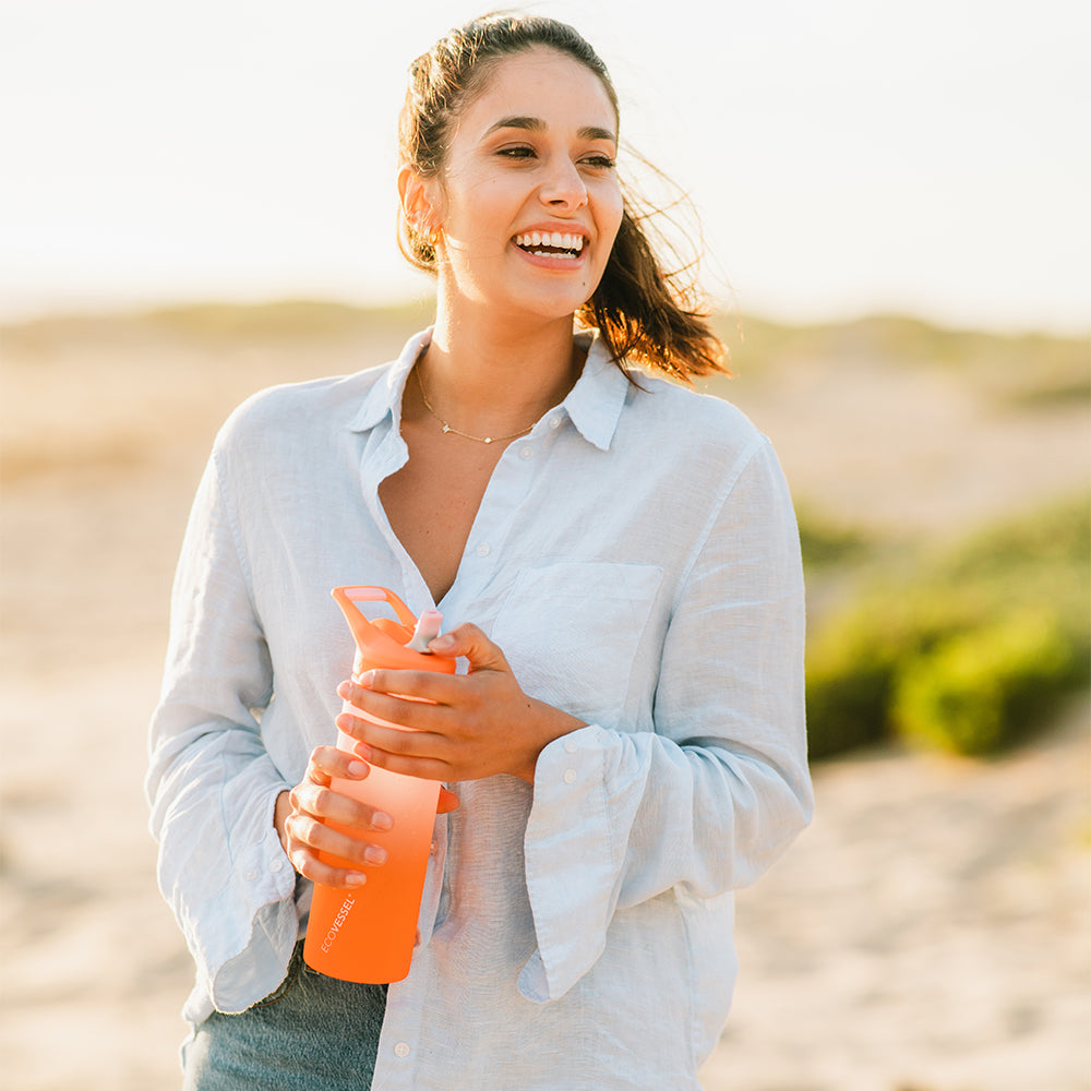 The Wave - BPA Free Plastic Sports Water Bottle with Straw - 24 oz by EcoVessel, Lavender Fields