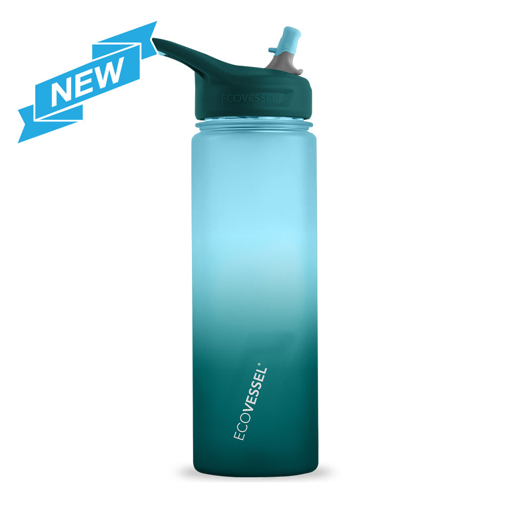 EcoVessel Wave Tritan Plastic Sports Water Bottle with Flip Straw, Leak Proof Lid, and Carry Handle 24 oz (Forest Horizon)