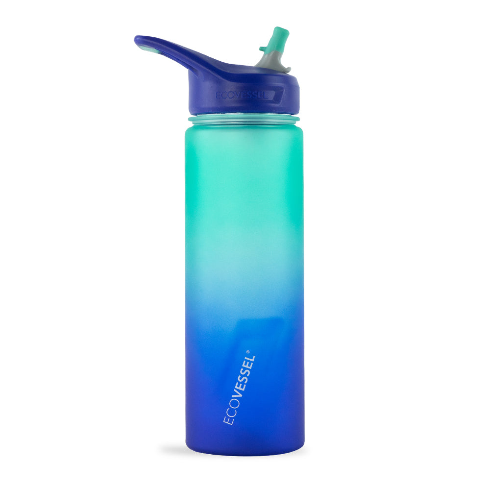 EcoVessel Wave Tritan Plastic Sports Water Bottle with Flip Straw, Leak Proof Lid, and Carry Handle 24 oz (Forest Horizon)